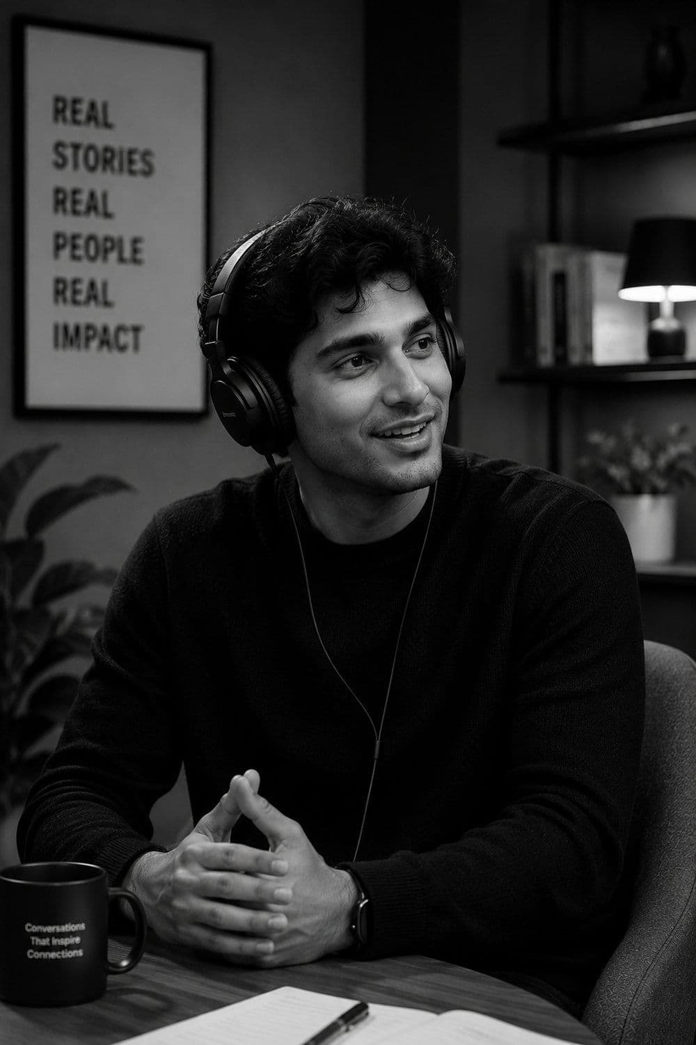 A guest mid-conversation in the CanvasHuman studio